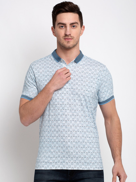 

Rodamo Men Blue Printed Polo Collar T-shirt