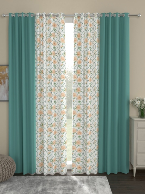 

ROSARA HOME Sea Green & White Set of 4 Curtains