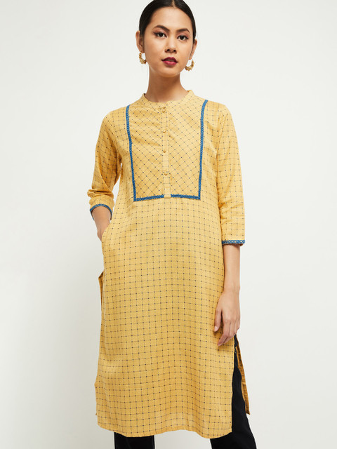 

Max Women Yellow & Blue Checked Kurta