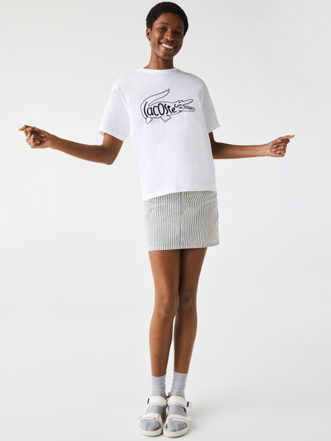 

Lacoste Women White Printed Round Neck Cotton T-shirt