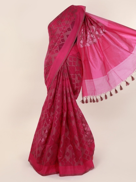 

Pothys Pink Solid Cotton Blend Saree