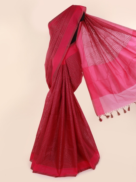 

Pothys Magenta Striped Cotton Blend Saree