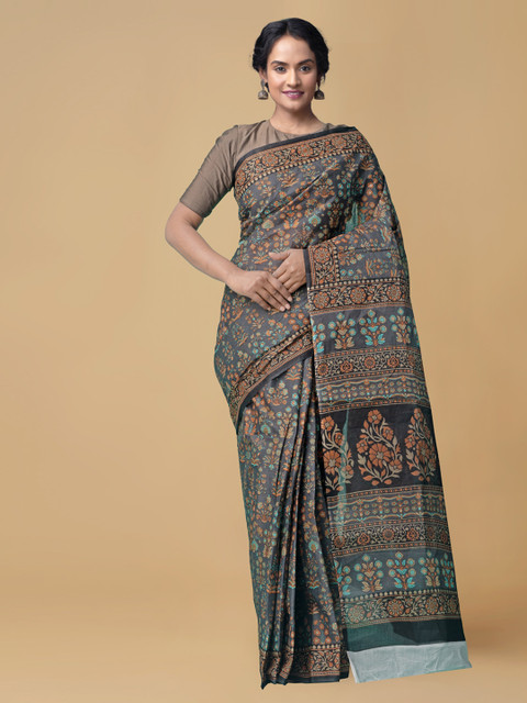 

Unnati Silks Grey Pure Cotton Printed Kovai Saree