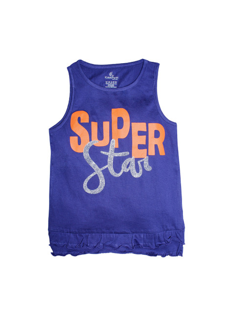 

KiddoPanti Girls Blue Printed Round Neck Pure Cotton T-shirt