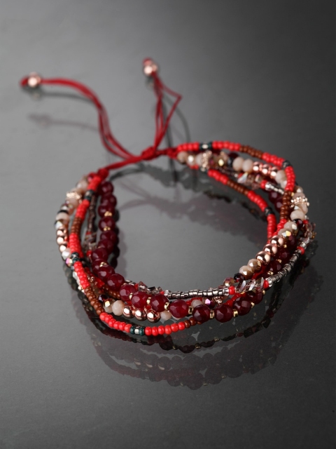 

CRZ Women Red & Rhodium-Plated Handcrafted Multistrand Bracelet