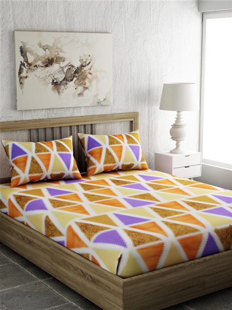 

EverHOME White & Blue Geometric 210 TC Cotton 1 King Bedsheet with 2 Pillow Covers