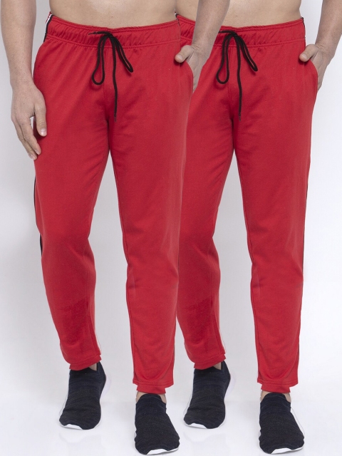 

NEUDIS Men Pack of 2 Red Solid Pure Cotton Track Pants