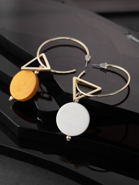 CRZ Yellow & White Geometric Drop Earrings