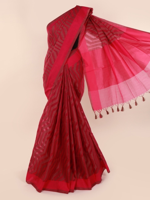 

Pothys Maroon & Pink Cotton Blend Woven Design Saree