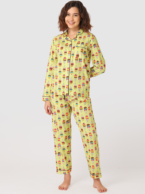 

Fluffalump Women Green & Brown Printed Cotton Night Suit FLU006-NTWSOFTYL
