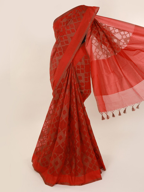 

Pothys Red Woven Design Cotton Blend Saree