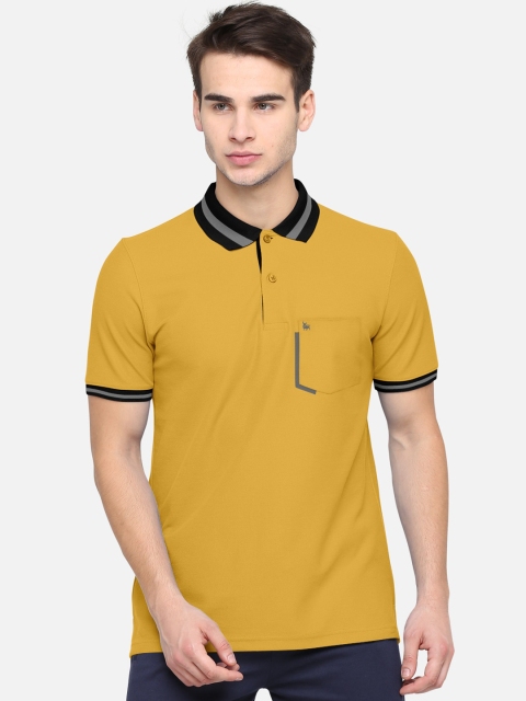 

BULLMER Men Mustard Yellow Solid Polo Collar Pure Cotton T-shirt