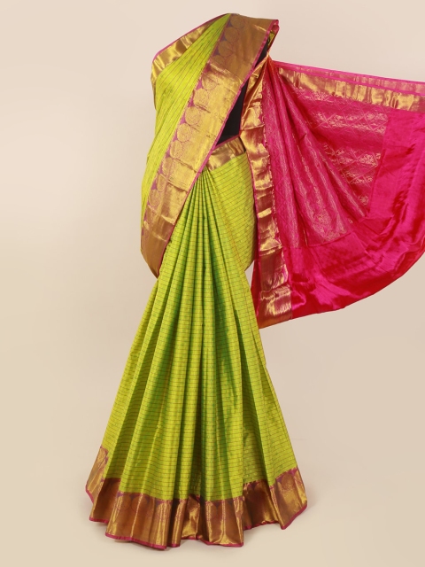 

Pothys Green & Pink Pure Silk Striped Kanjeevaram Saree