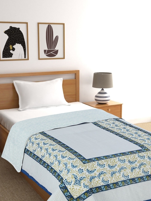 

Salona Bichona Cream-Coloured & Green Floral AC Room 120 GSM Single Bed Dohar