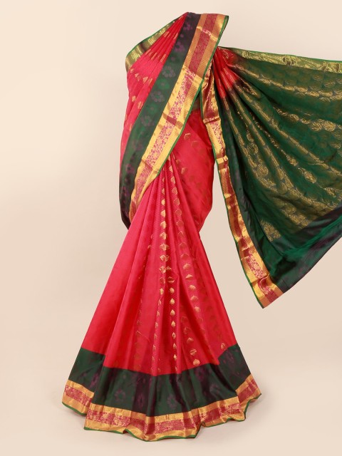 

Pothys Pink & Green Pure Silk Woven Design Kanjeevaram Saree