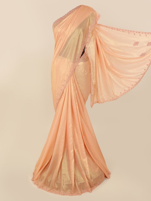 

Pothys Peach-Coloured Solid Pure Georgette Saree