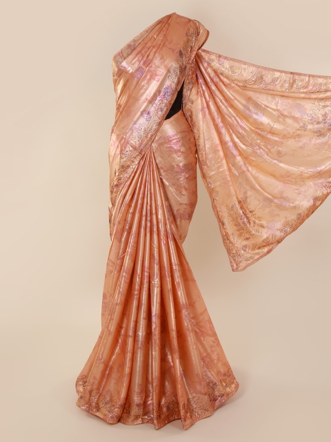 

Pothys Peach-Coloured Printed Satin Saree