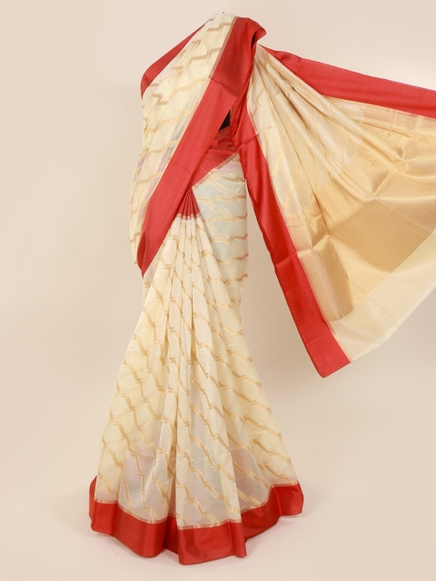

Pothys Cream-Coloured Woven Design Cotton Blend Saree