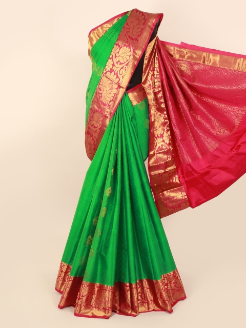 

Pothys Green & Red Pure Silk Solid Kanjeevaram Saree