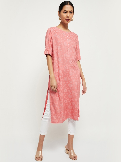

Max Women Pink Floral Printed A-Line Kurta