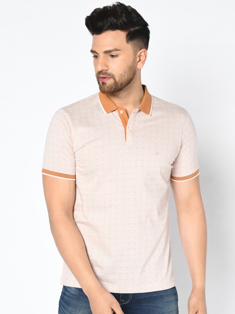 Blackberrys Men Peach-Coloured Printed Polo Collar T-shirt