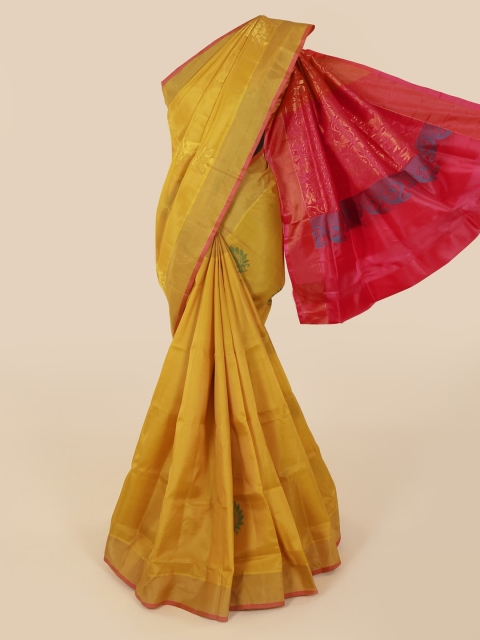 Pothys Mustard Art Silk Solid Kanjeevaram Saree
