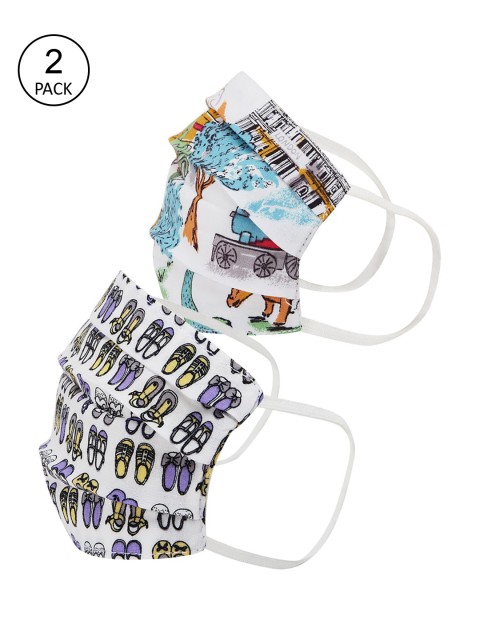 

Kazo Kids Pack Of 2 Printed 2-Ply Reusable Cotton Cloth Masks, White