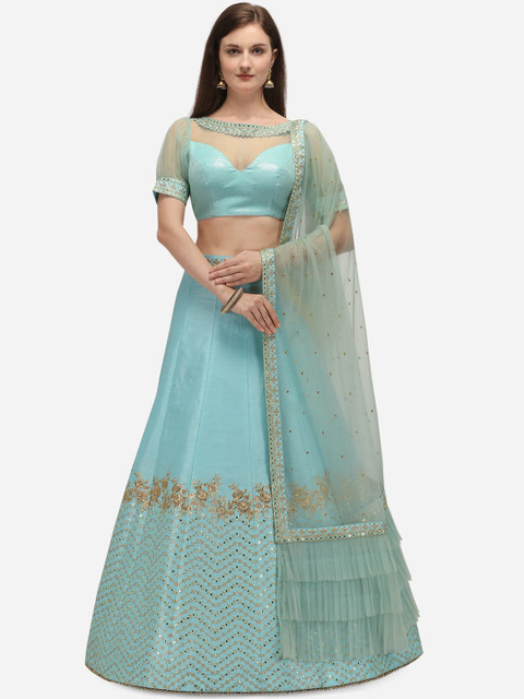 

NAKKASHI Blue Semi-Stitched Lehenga & Unstitched Blouse with Dupatta