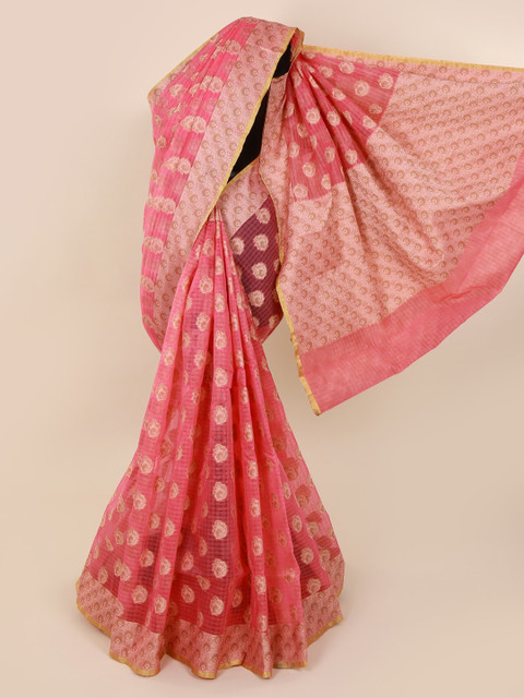 

Pothys Pink & Cream-Coloured Cotton Blend Woven Design Saree