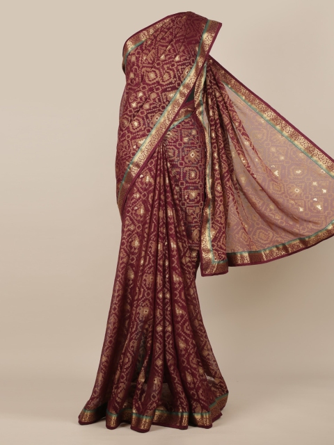 

Pothys Maroon Woven Design Poly Chiffon Saree