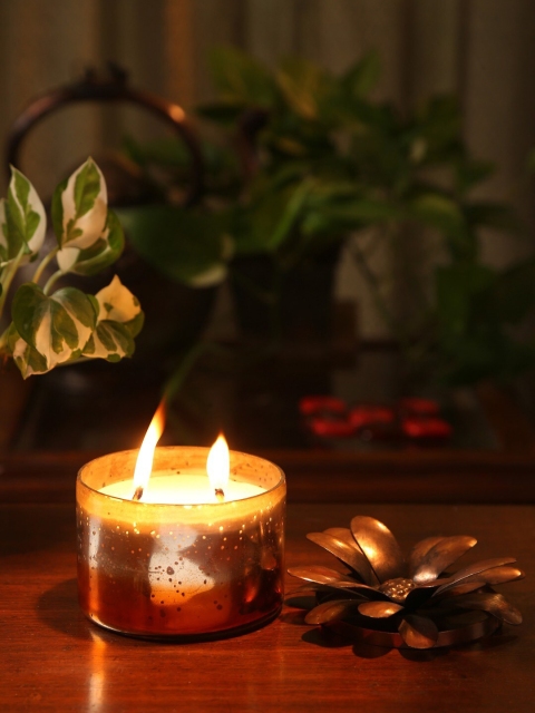 

Amoliconcepts Copper Toned & Silver Toned Ombre Design Candle Holder with Flower Design Lid