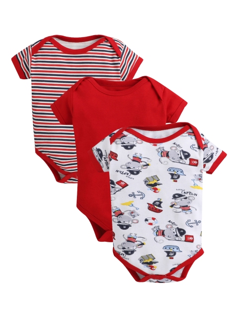 

BUMZEE Infant Kids Pack of 3 Cotton Bodysuits, Red