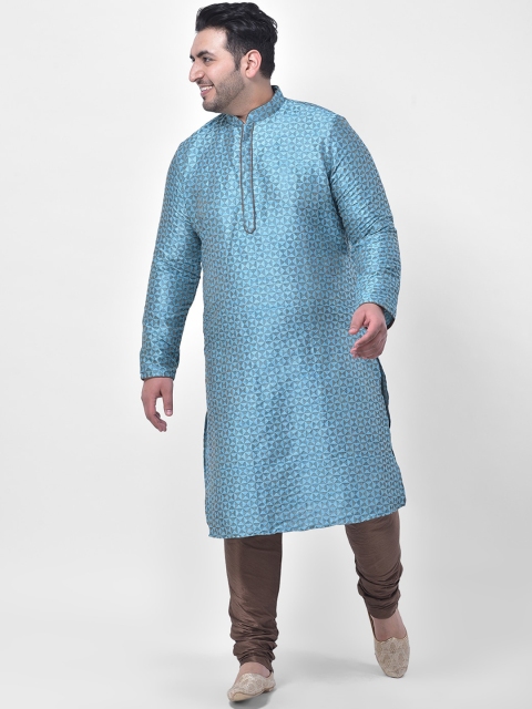 

DEYANN PLUS Men Blue & Brown Woven Design Kurta with Pyjamas