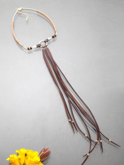 

CRZ Brown & Beige Alloy Rhodium-Plated Handcrafted Necklace