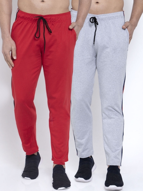 NEUDIS Men Pack of 2 Pure Cotton Solid Track Pants, Red