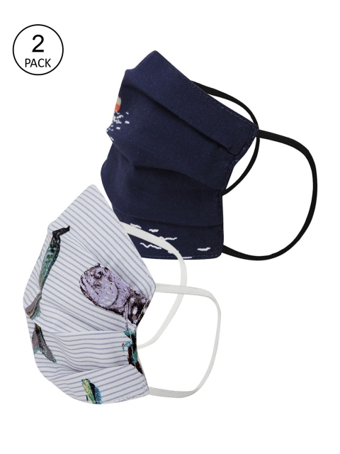 

Kazo Unisex Pack Of 2 Multicoloured Printed 2-Ply Reusable Cloth Masks, Blue