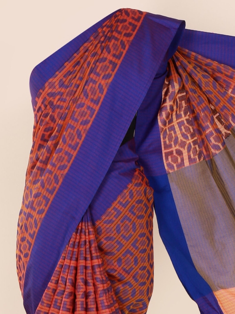 

Pothys Rust & Blue Cotton Blend Woven Design Saree