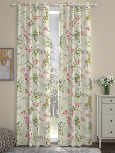 

ROSARA HOME Unisex Multi Floral Pack of 2 Door Curtains, White