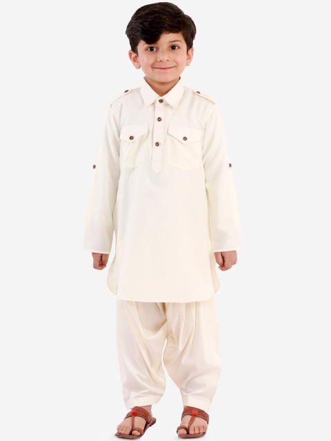 

JBN Creation Boys Cream-Coloured Regular Pathani Kurta & Salwar