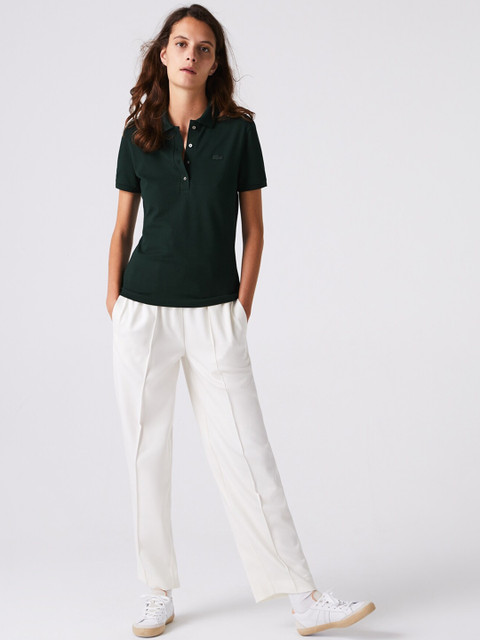 

Lacoste Women Green Solid Polo Collar T-shirt