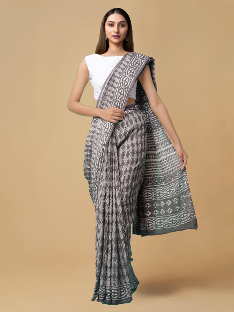 

Unnati Silks Grey & Off-White Pure Cotton Printed Kovai Saree