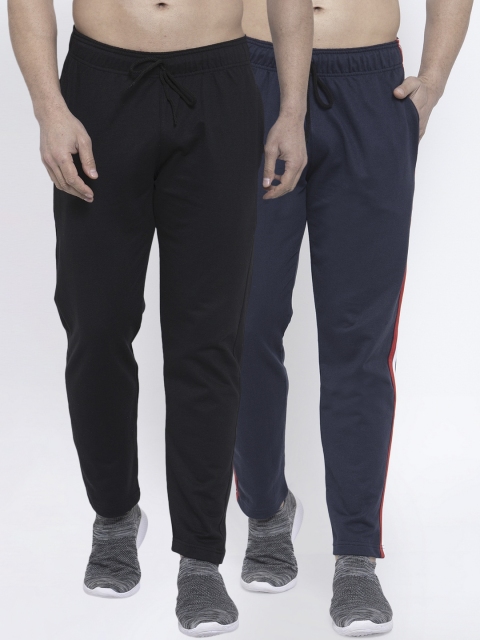 

NEUDIS Men Pack of 2 Solid Pure Cotton Track Pants, Navy blue