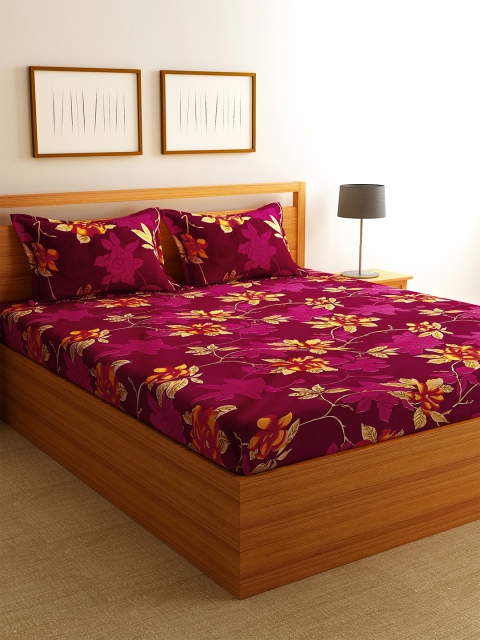 

Florida Maroon & Pink Floral 144 TC Polycotton 1 King Bedsheet with 2 Pillow Covers