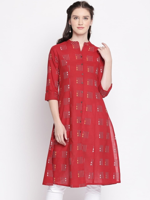 

RANGMANCH BY PANTALOONS Women Red Geometric Printed Cotton A-line Kurta