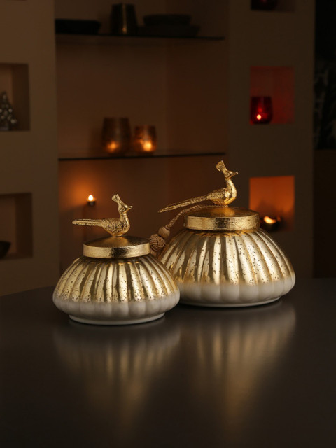 

Amoliconcepts Gold Antique Peacock Knob Lid Gold Jar
