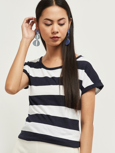 

Max Women Navy Blue & Off White Top