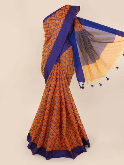 

Pothys Orange & Blue Cotton Blend Woven Design Saree