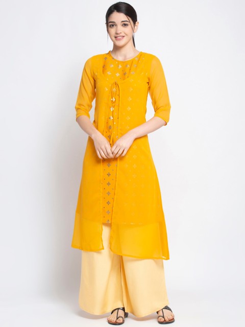 

ALC Creation Women Yellow Printed Straight Layered Kurta