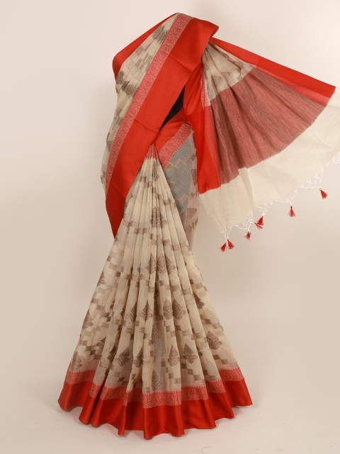 

Pothys Cream-Coloured Woven Design Cotton Blend Saree