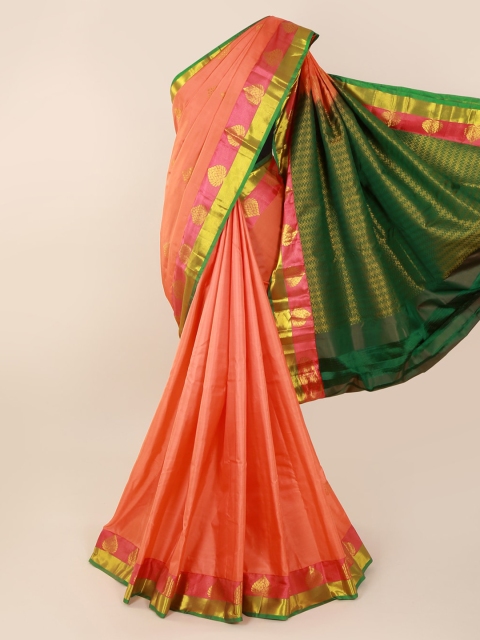

Pothys Peach-Coloured Pure Silk Solid Kanjeevaram Saree